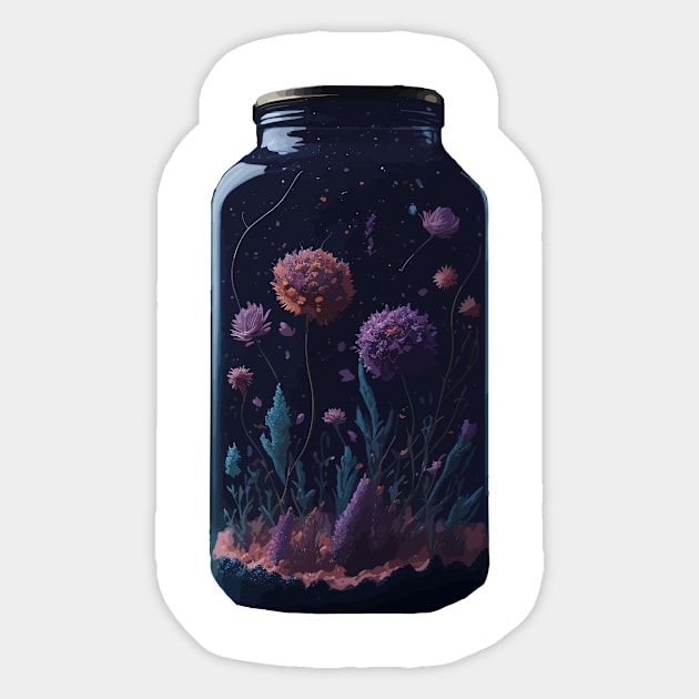 Cosmic Flowers in a Mason Jar Sticker by Yolanda.Kafatos